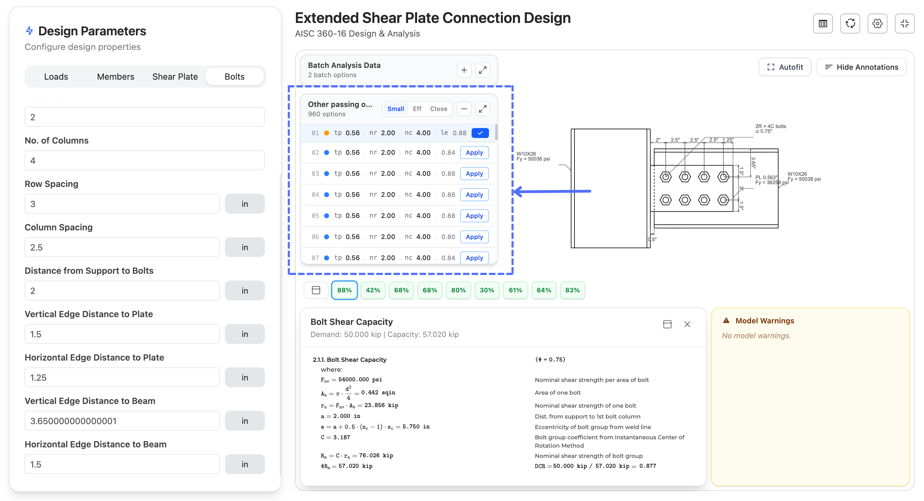 Other passing options panel with sortable design alternatives